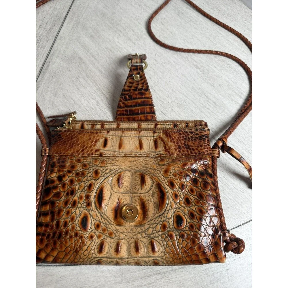 Brahmin Pecan Melbourne Croc Embossed Leather Crossbody Bag Organizer Vintage